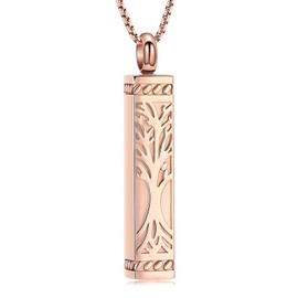Imrsanl Tree of Life Urn Necklace for Men Women Bar Cremation Jewelry for Ashes Keepsake Ashes Necklace Pendent (Rose Gold)