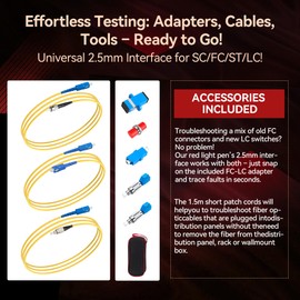 vfl Visual Fault Locator Kit 50mw,Fiber Optic Cable Tester Tool Kit,Fiber Red Light Pen Tester with 2.5mm Universal Connector 2pcs FC-LC Adapter & 1pc LC, SC, FC Coupler & 3 1.5m Patch Cords Fiber