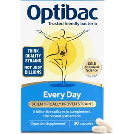 Optibac Probiotics Every Day – Daily Digestive Supplement with 5 Billion Live Cultures & FOS Fibre | Gut Health Support with Friendly Bacteria | 30 Capsules | Suitable for Daily Use by Adults and Teens