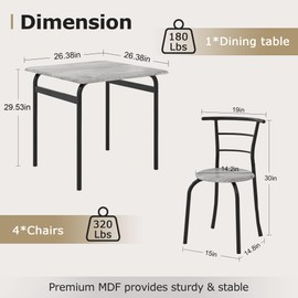 VECELO 3 Piece Dining Table & Chairs Set for 2, Metal and Wooden Square Kitchen Dinette Set for Small Space, Breakfast Nook, Saving Space, Grey
