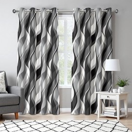 weesire Black and Grey Blackout Curtains Modern Striped Decorative 100% Light Blocking Darkening Grommet Grey Curtain for Living Room Villa, Bedroom Gray and White 2 Panels Set, 52x63 Inches