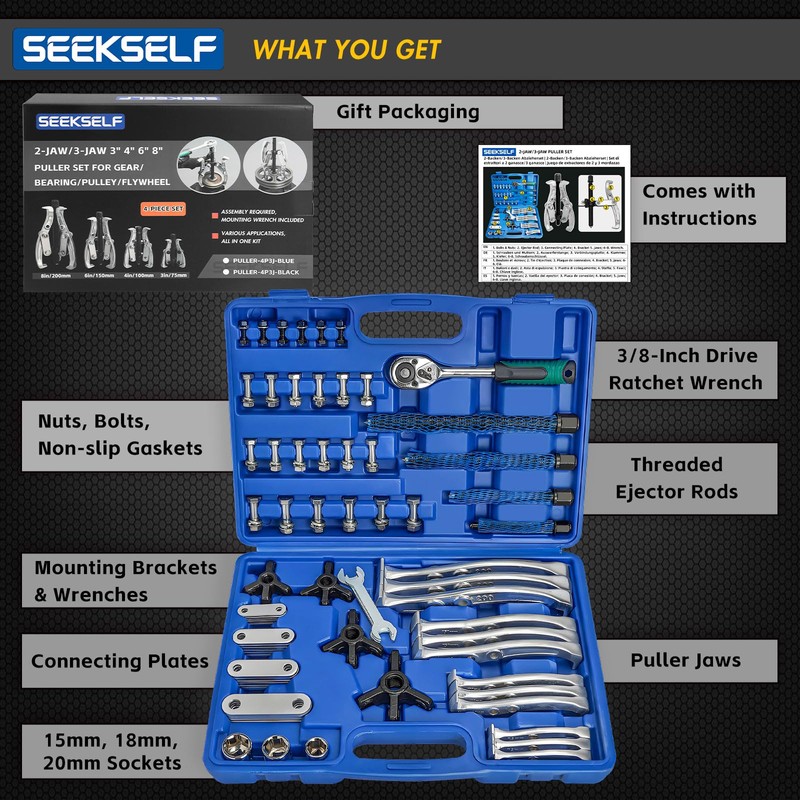 SEEKSELF 3" 4" 6" 8" Gear Puller Set, 2-Jaw/3-Jaw Bearing