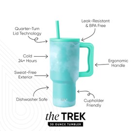 Simple Modern 30 oz Trek Tumbler with Handle and Straw Lid | Cup Holder Friendly Insulated Stainless Steel Travel Mug | Ocean Tide