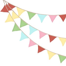 PATIKIL 8.5Ft Pennant Banner Flags Set of 2, 10Pcs Double-side Cotton Fabric Flags Garland Triangle Bunting for Birthday Party Room Decoration, Bright Colors Series