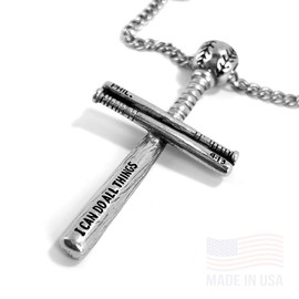 FORGIVEN JEWELRY Baseball Bat Cross with Baseball Chain Necklace Phil 413