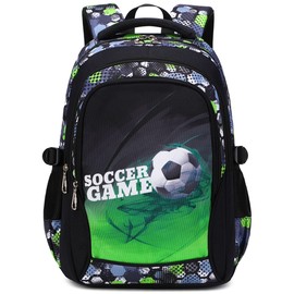 AM SeaBlue Backpack Boys Elementary School Bookbag Durable Heavy Duty Student Teenage Sturdy Kids Travel Waterproof Big (Green-Soccer)