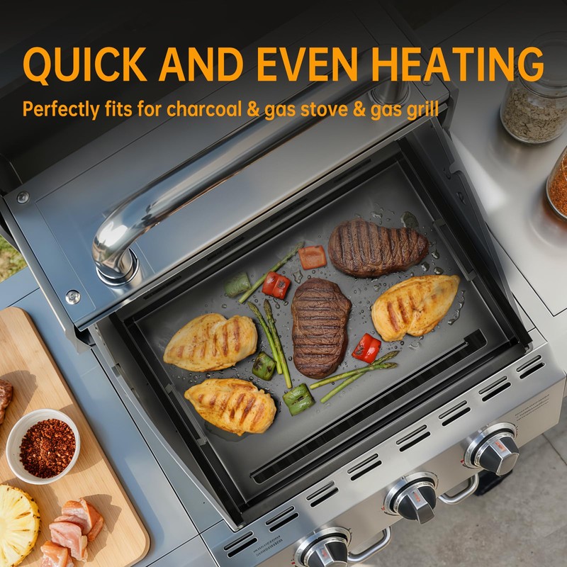 Full-Size Griddle For Chargriller 2121, 4000, 4208, 7400,8036,8128,8136,8536,9020, 26.2" x19.75"Large