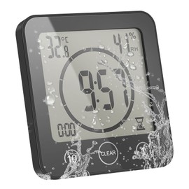 ALLOMN Shower Clock, Waterproof Shower Timer (Celsius/Fahrenheit), Humidity Display and Shower Timer, Wall Clock for Bathroom with Touch Control, Waterproof Timer for Shower for Cooking in The Shower