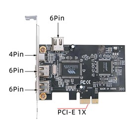 CY Card PCI-E 1X 4X 16X to Firewire 400 Capture Card IEEE 1394a PCI Express 4 Ports Card 6Pin and 4Pin IEEE-1394 400Mbps Adapter for Windows Mac Os Linux