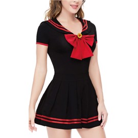 CutiePlusU Button Crotch Onesie Adult Romper Bodysuit Cosplay Magical Sailor Onesie Skirt Set RedBlack M