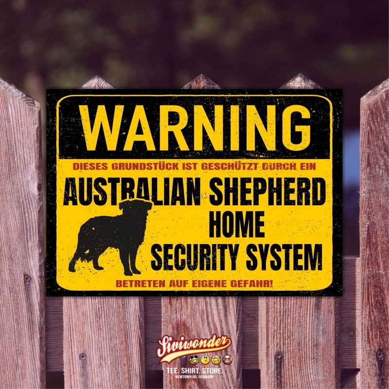 Australian Shepherd Aussie Dog Sign Warning Security System Door Sign