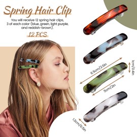 Realand Französische Haarspangen für Damen, automatische Haarspangen für feines, dünnes, dickes Haar, 6,3 cm, Schildpatt-Zubehör, oval, 4 Farben, 12 Stück