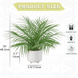 Hollyone Large Artificial Potted Plants Fake Palm Plants 19" Faux Green Plant Plastic Tropical Palm Tree in White Ceramic Pots Bohemian for Home Room Office House Indoor Decoration
