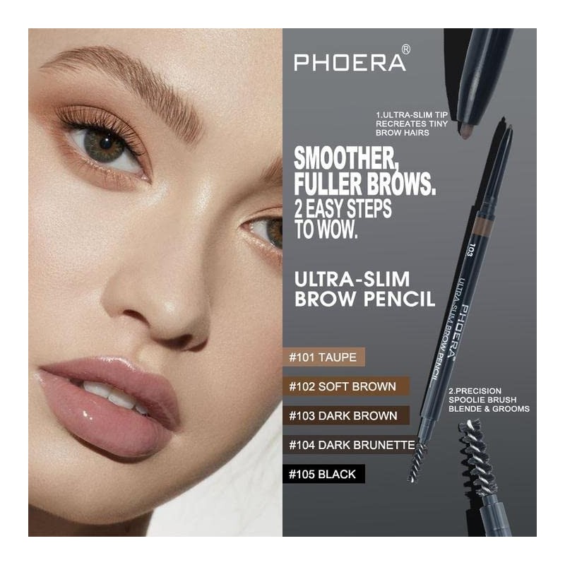 PHOERA Ultra Slim Eyebrow Liner Pencil With Brow Brush AQUAPURITY
