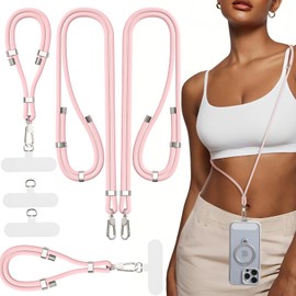 TNSNK 4-IN-1 Phone Lanyard + Wrist Strap, Adjustable Length 2PCS Anti-Theft Cell Phone Strap with Tether Tab for All Phones (A-Pink-4 Pack)