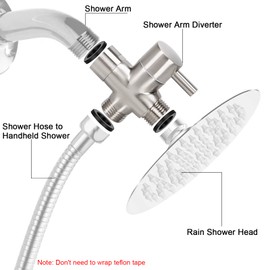 NearMoon Solid Brass G1/2" Shower Arm All Metal Universal 3-Way Diverter Valve for Handheld and Fixed Head, Replacement Component Adapter (Brushed Nickel)