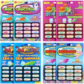 Sanwuta 8 Pack Capsules in Water Animals Dinosaur Sea Mermaid Unicorn Sponge Capsules for Party Favor Cognition Bath Expanding Animal Decor, 4 Themes