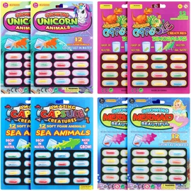 Sanwuta 8 Pack Capsules in Water Animals Dinosaur Sea Mermaid Unicorn Sponge Capsules for Party Favor Cognition Bath Expanding Animal Decor, 4 Themes