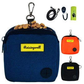 Raisingwell Dog Treat Pouch,Training Clicker and Poop Bags,Blue Treat Pouches for Pet Training Pocket Sized Pet Training Pouch, Zipper Pet Feed Snack Reward, for Puppy Travel or Outdoor Use.