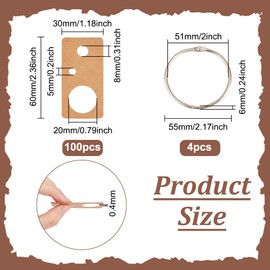 BENECREAT 100Pcs Floss Thread Drops, Rectangle Paper Winding Thread Board Card, Embroidery Thread Bobbins Organiser with 4Pcs Iron Hanging Ring for Sewing Storage DIY Crafts