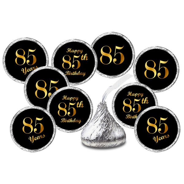 85th Birthday Black Kisses Stickers, (Set of 216) Chocolate Drops