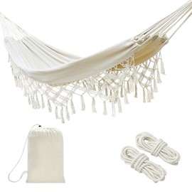 Canvas Tassel Hammock Bohemian White Double 2-Person — GRSECPO