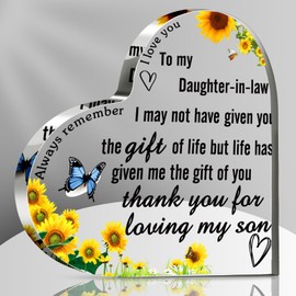 Barydat Christmas Daughter in Law Gifts Daughter in Law Birthday Wedding Gift Inspirational Acrylic Heart Signs Decorative Signs and Plaques for Daughter in Law (3.94 x 3.94 x 0.39 Inch)