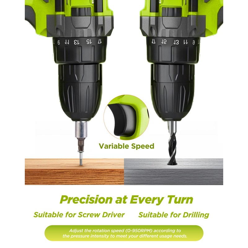 Cordless Drill, 21V Power Drill with Dual 2.0Ah Power Pack