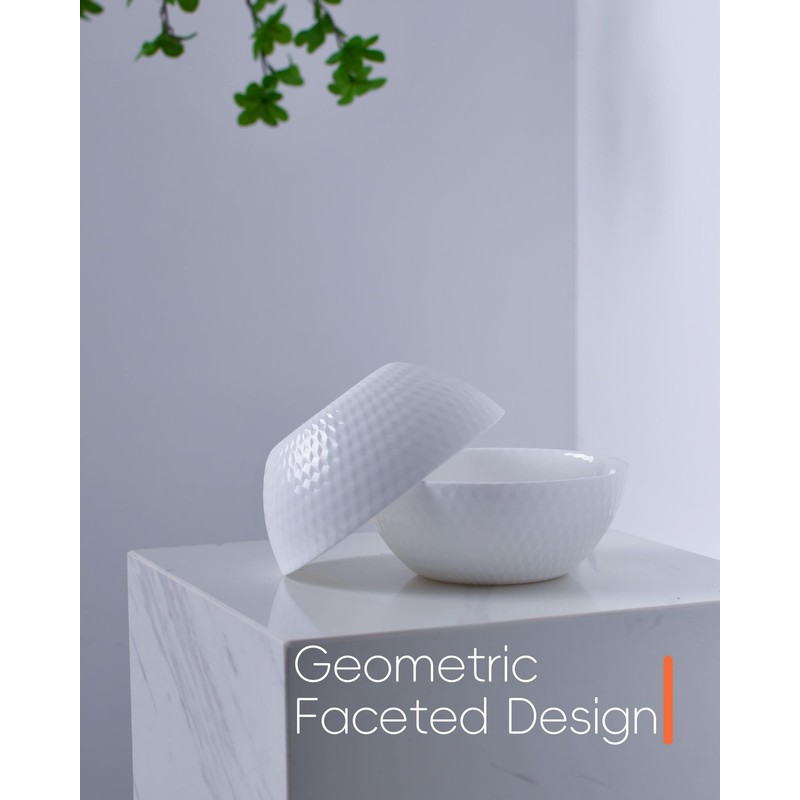 LaGlint 20 OZ White Opal Glass Cereal Bowl Set of