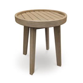 Signature Design by Ashley Bradstreet Bay Casual Weather Resistant Eucalyptus Wood Outdoor End Table with Slatted Top, Light Brown