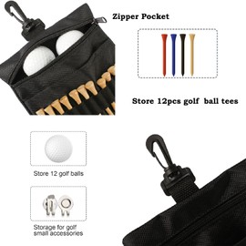 Palhyte Portable Golf Tee Pouch Bag, Golf Tee Ball Pouch Bag with Lobster Claw Clip. Multiple Pockets with Zippers for Golf Accessories