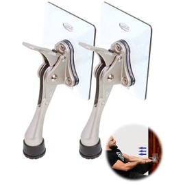 Door Stopper with Adhesive Bracket Stickers, No Drilling or Tools Needed, Available for All Doors, Door Holder, Heavy Door Stop, KickDown Door Stoppers by HASHI (Satin Nickel/Bracket 2pack)