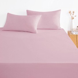 Wake In Cloud - Queen Fitted Sheet Set, 1000TC Ultra Soft Microfiber Bedding, Extra Deep Fitted Sheet & 2 Pillowcases, 3 Pieces, Dusty Pink, Queen Size