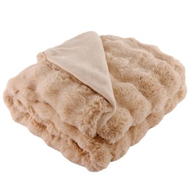 Throw Blanket Faux Rabbit Fur,Super Heavy Warm Cozy Brown Bed Blankets for Couch Sofa, Reversible Plush Warm Fleece Fluffy Blanket for Winter, Luxury Cute Cozy Furry Blanket for Bed,50" x 60"