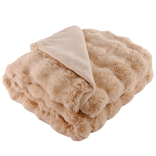 Throw Blanket Faux Rabbit Fur,Super Heavy Warm Cozy Brown Bed