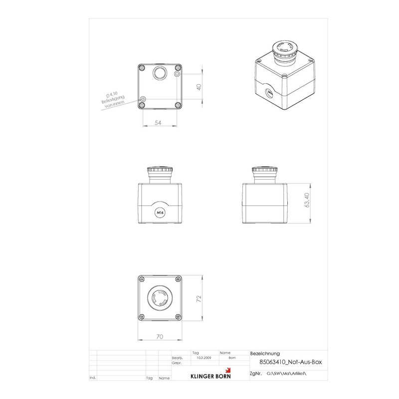 Emergency Stop/Emergency Stop Button in Housing with 2 Opener Elements