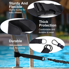 Schwimmgurt für Pool, Schwimmgürtel Erwachsene, Schwimmtrainer mit Gurtband und Verstellbarem Gürtel, Schwimmwiderstandband für Anfänger und Hobbyschwimmer, 2.5-7.5M