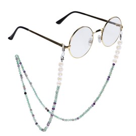 KYEYGWO Lucky Charm Crystal Beaded Eyeglass Chains Sunglasses Holders Around Neck Face Mask Chain Lanyard Glasses Straps for Women Men, Fluorite