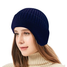 JFAN Winter Hat with Ear Flaps Wool Hat Head Warmer Beanies for Men and Women Outdoor One Size, navy