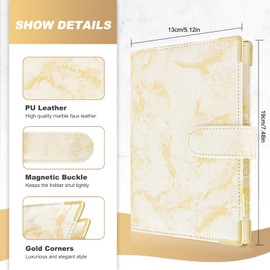 Taope Budget Planner, 6-Ring A6 Budget Binder, Money Organiser, with Soft PVC Pockets, Leather Notebook, Cash Envelopes, Household Expense Book with Money Compartments, Marble Yellow