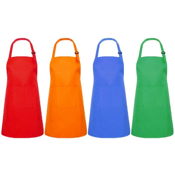 nuoshen 4 Pcs Kids Apron with Pocket, Girl Boy Aprons
