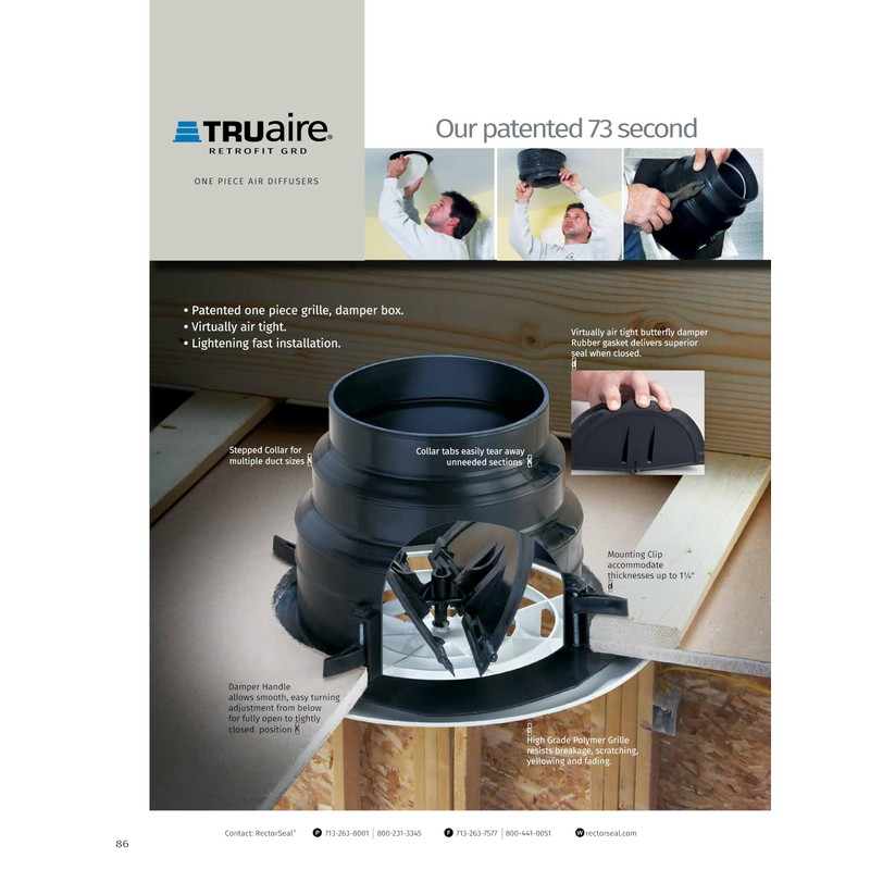 RectorSeal TRUaire Grille/Damper 81911 Ceiling Diffuser, Easy Installation, HVAC, 8"