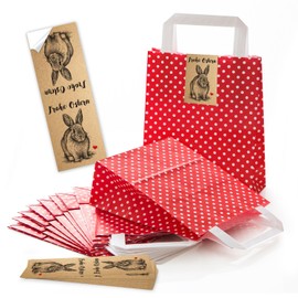 Logbuch-Verlag 5 Small Easter Bags Red White Polka Dots Easter Bunny I Happy Easter Gift Bags Easter Nest for Filling 18 x 8 x 22 cm