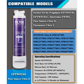 Refrigerator EPTWFU01 Water Filter Replacement compatible for Frigidaire EPTWFU01, EWF02, Pure Source Ultra II, Puresource Ultra 2，SCWFTCTO, 1012505454226, 4562222 Water Filter (4 Pack)