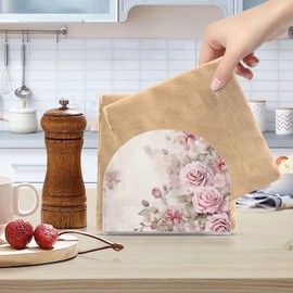 Pink Roses Napkin Holder for Table, Acrylic Paper Napkin Holder, Kitchen Tissue Paper Dispenser Cocktail Napkin Holder for Dining Table, Party Guest, Bathroom