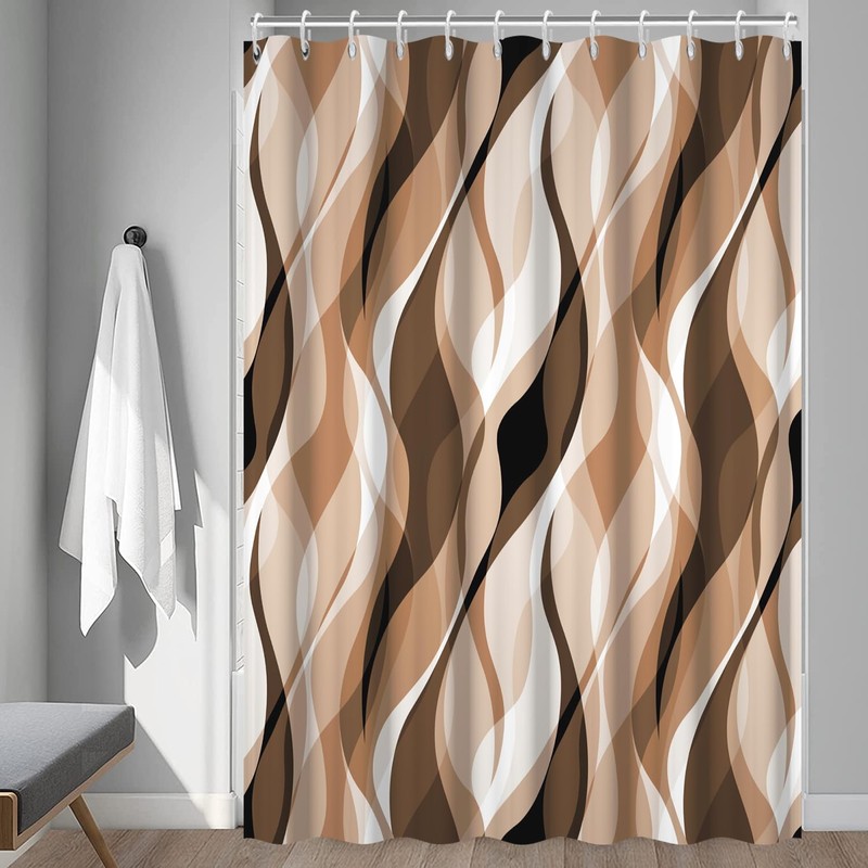 Ruelvth Brown Shower Curtain, Modern Abstract Grey and Brown Striped