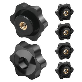 BOUMVID Star Grip Nut M6 Pack of 6, Wing Nut Outer Diameter 38 mm, Knurled Screw Female Thread Brass, Star Handle for Machines and Systems, Machine Tools, Fitness Equipment, Furniture