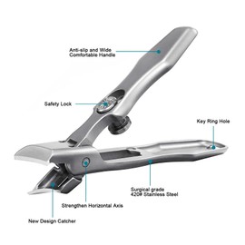 VOGARB Nail Clippers for Thick Nails Extra Wide Jaw Opening Bevel Blades Long Handle Nail Cutter with File Fingernail Toenail No Splash for Men Women Adult Seniors