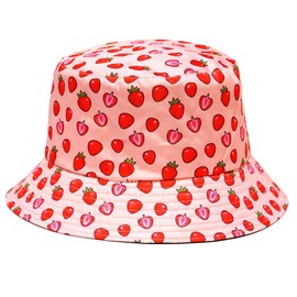 Rave Bucket Hat for Women & Men - Cute Bucket Hats - Festival Hat Adjustable 50+ SPF Protection Rave Accessories, Strawberry, One Size