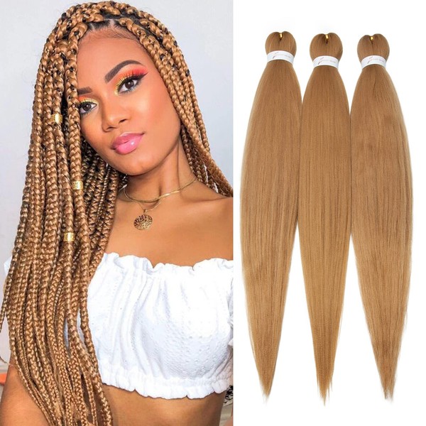 TESS Braids Extensions Ombre Synthetic Hair Pre-Stretched Braiding Hair 1 Piece 90 g / Bundle Yaki Texture 26 Inches (66 cm) Crochet Synthetic Hairpieces Honey Blonde